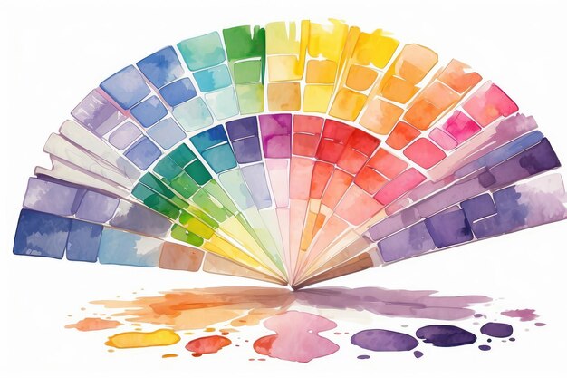 Photo roue de couleurs artistique de style impressionniste ou palette de couleurs dessinée avec des aquarelles isolées sur blanc