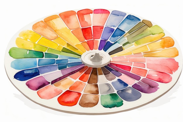 Photo roue de couleurs artistique de style impressionniste ou palette de couleurs dessinée avec des aquarelles isolées sur blanc