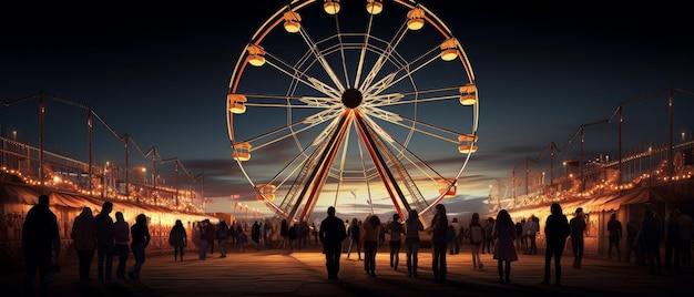 La roue de ferris à une foire lumineuse le soir AI générative