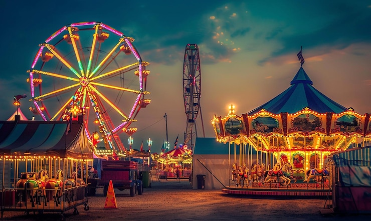 Photo une roue de ferris avec une roule de ferris en arrière-plan