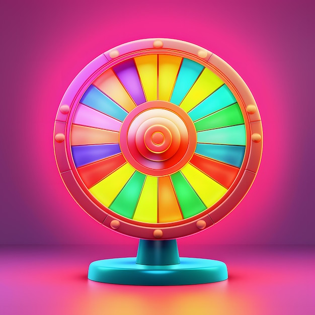 une roue de la fortune aux couleurs vives sur un support avec un fond rose IA générative