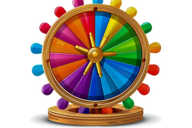 La roue de la fortune colorée avec le filet doré sur un fond blanc jeu classique de hasard et