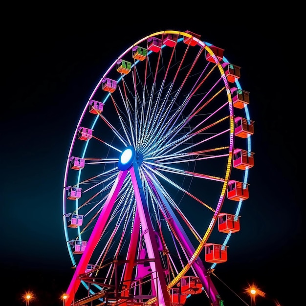 Une roue magique colorée la nuit