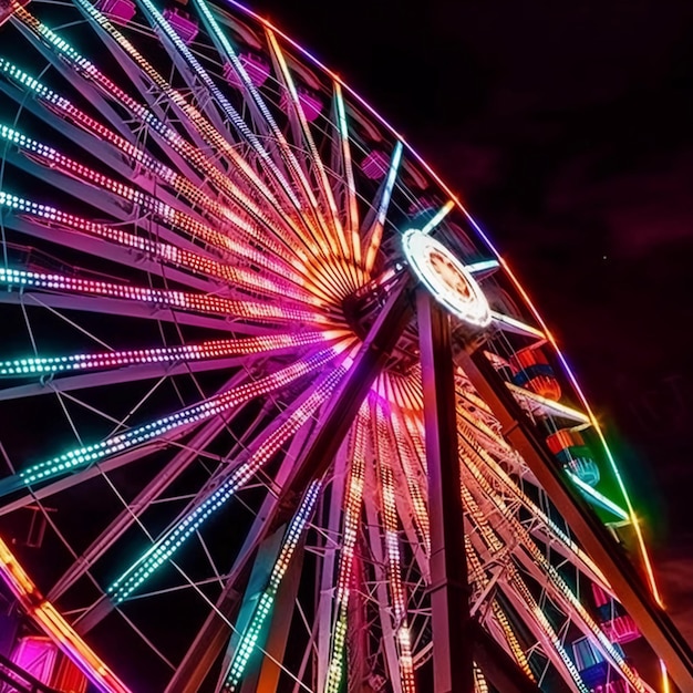 Une roue magique colorée la nuit