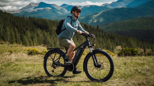 Photo roue moteur à batterie de vélo électrique avec pédale et amortisseur arrière