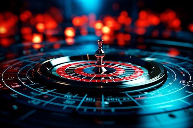 Roue de roulette avec lumière rouge concept de casino génératif ai