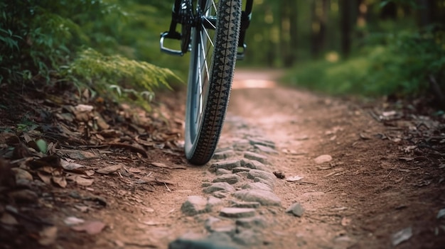 Roue de vélo de montagne dans une piste de gravier AI générative