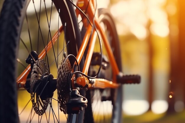 Roue de vélo avec pneu et rayons sur fond de nature