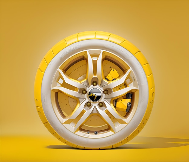 Roue de voiture sur fond jaune