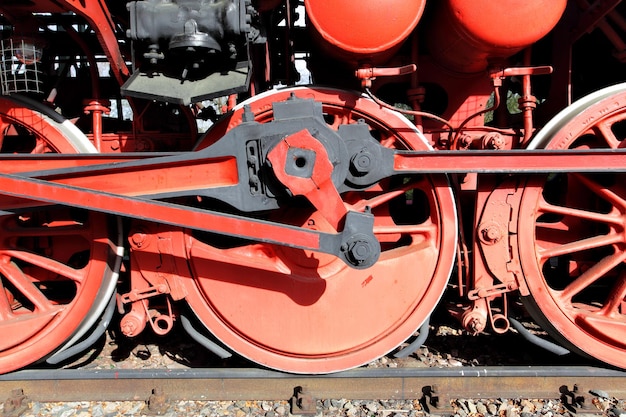 Roues et tiges de locomotive à vapeur
