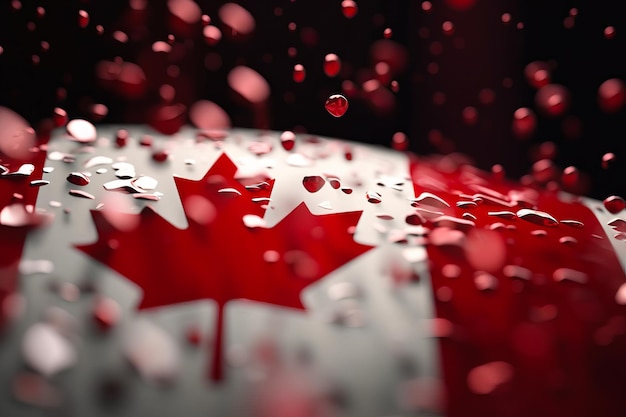 Rouge et blanc 3D Render Minimalist Canada flag bokeh background avec symbole minimaliste Generative AI