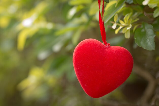 rouge décorer le coeur sur un fond naturel vert vintage.