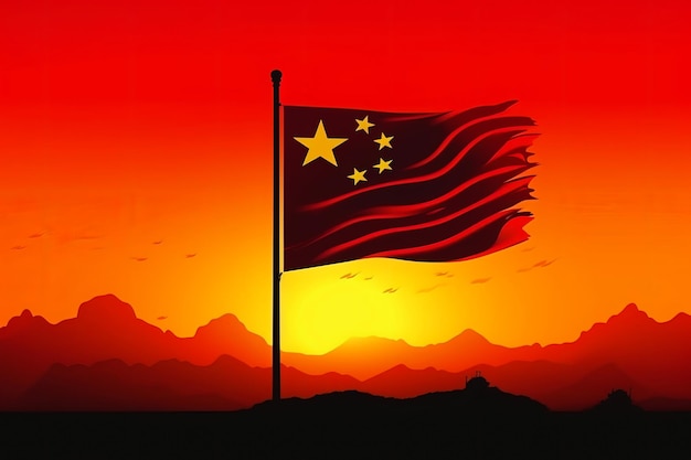 Rouge et jaune 3D Render Minimalist China flag bokeh background avec symbole minimaliste Generative AI