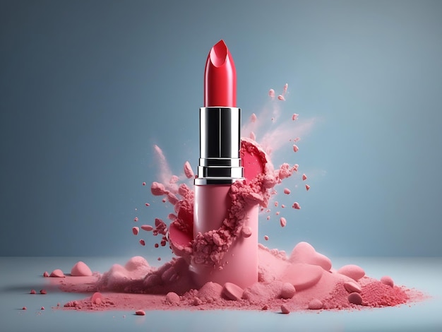 rouge à lèvres avec éclat de poudre pour le concept de produits publicitaires de maquillage sous forme de bannière large Générer une IA