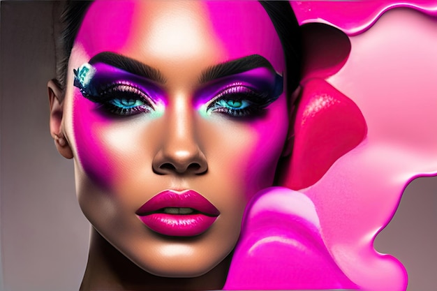 Rouge à lèvres rose avec tache de peinture maquillage lèvres cosmétiques maquette de produit pour les busi de mode de beauté