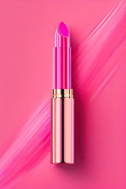 Rouge à lèvres rose avec tache de peinture maquillage lèvres cosmétiques maquette de produit pour les busi de mode de beauté