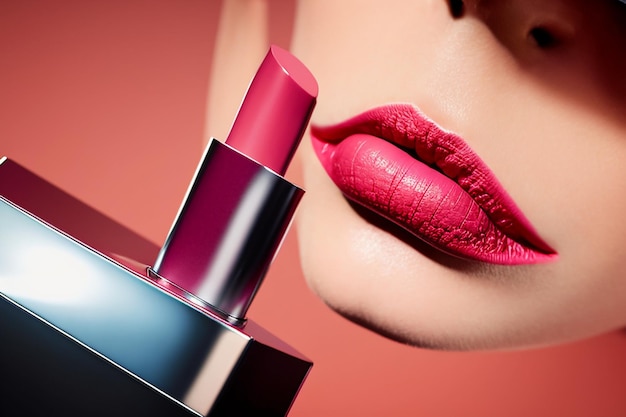 Le rouge à lèvres rouge 3D rendant le gros plan de la publicité publicitaire photo femmes039s rouge à lèwres cosmétiques