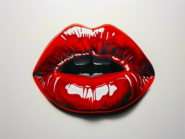 Un rouge à lèvres rouge avec des lèvres noires sur un fond blanc