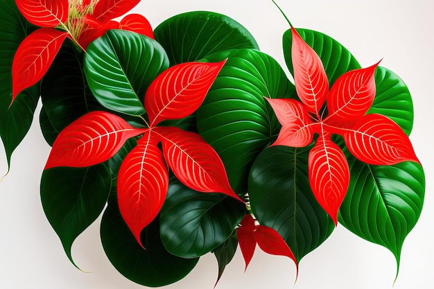 Rouge avec des veines vertes Caladium feuilles de fantaisie feuilles de plantes à feuillage tropical plante d'intérieur populaire isolée