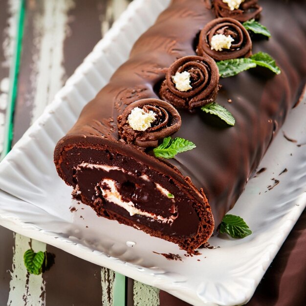 Roulade au chocolat et à la menthe poivrée