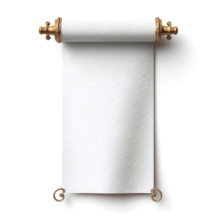 Photo un rouleau de bannière en parchemin blanc sur fond blanc.