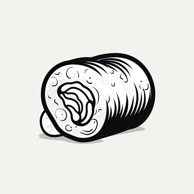 un rouleau blanc de sushi est montré dans le style d'un travail de ligne simplifié