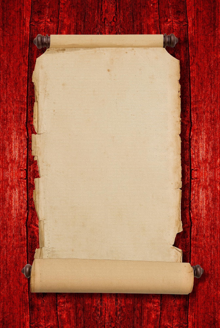 Photo rouleau de papier vieilli en blanc d'époque manuscrit en parchemin de style antique