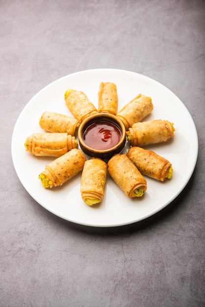 Rouleau de pommes de terre Samosa avec purée d'aloo