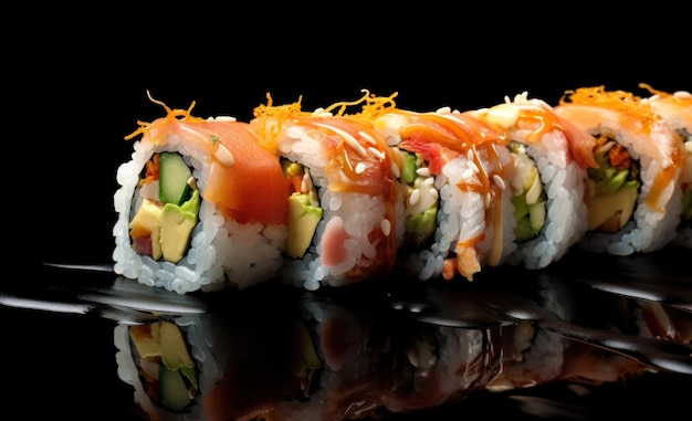 Rouleau de sushi avec des baguettes sur fond sombre