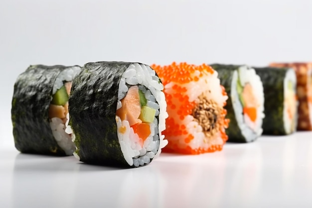 Rouleau de sushi sur fond blanc