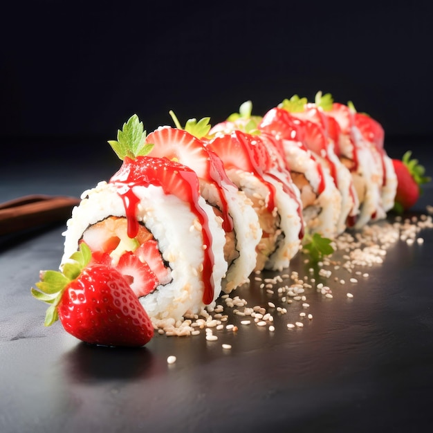 Photo rouleau de sushi avec des fraises