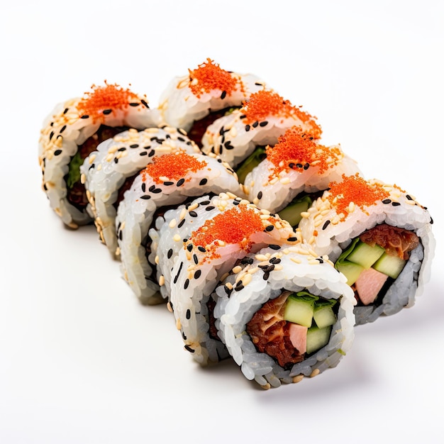 Photo rouleau de sushi isolé sur fond blanc avec chemin de coupe