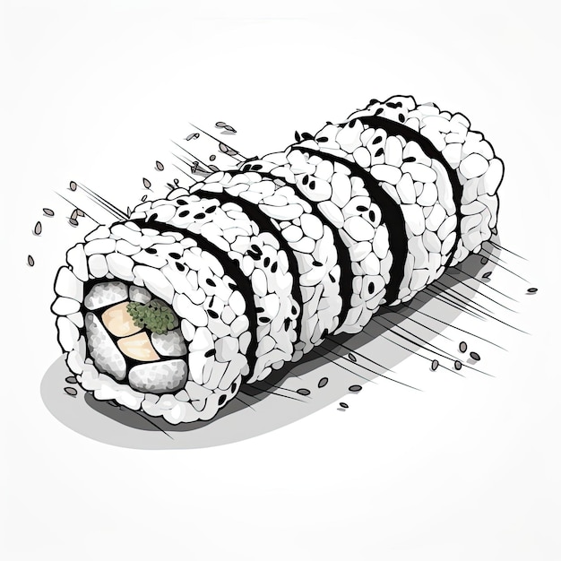 Photo rouleau de sushi rond avec une tache dessus dans le style d'un contour audacieux