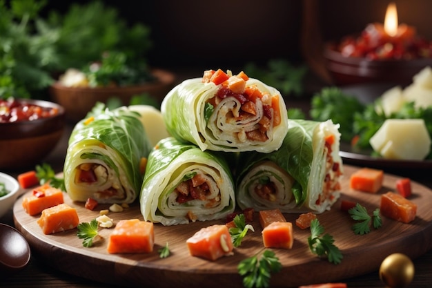 Photo des rouleaux de chou turcs et des collations culinaires