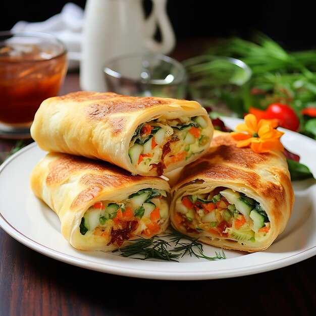 Rouleaux d'omelette avec de la mozzarella et des légumes