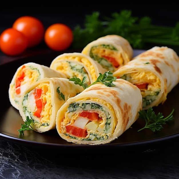 Photo rouleaux d'omelette avec mozzarella et légumes