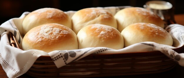 Photo des rouleaux de pain blanc faits maison dans un panier