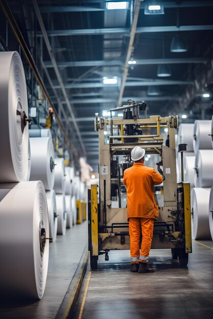 Des rouleaux de papier blanc dans un entrepôt moderne