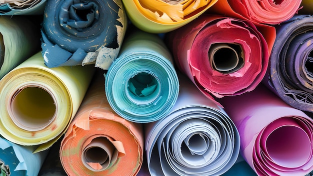 Photo des rouleaux de papier colorés assortis étroitement regroupés idéaux pour l'art et l'artisanat