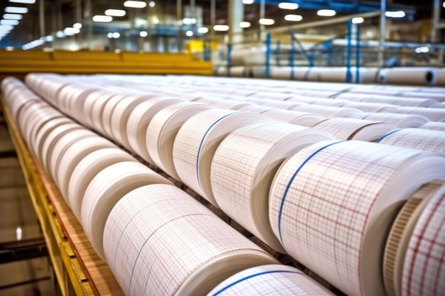 Rouleaux de papier millimétré frais dans une usine