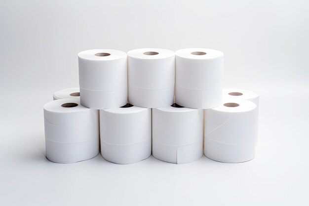 Photo rouleaux de papier toilette blanc séparés sur fond blanc