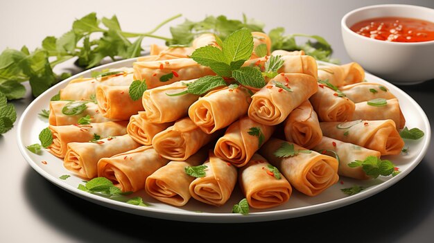 Photo rouleaux de printemps croustillants enroulés avec des légumes