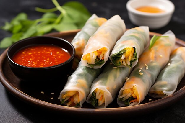 Rouleaux de printemps de fruits de mer avec sauce au piment sucré