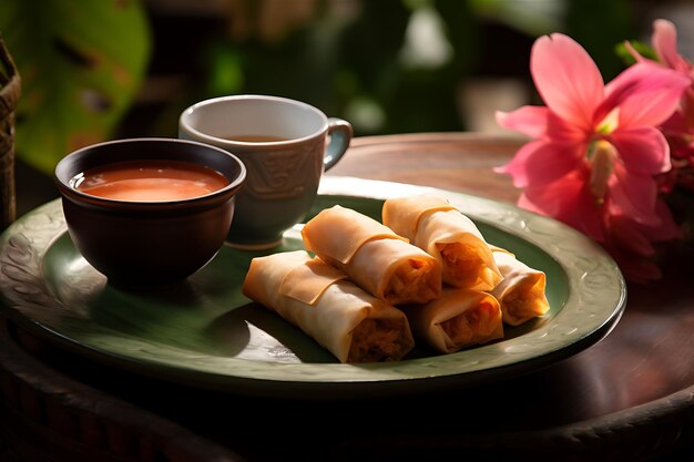 Photo des rouleaux de printemps thaïlandais avec un coup de feu