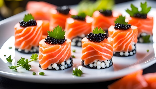 Rouleaux de saumon et de caviar