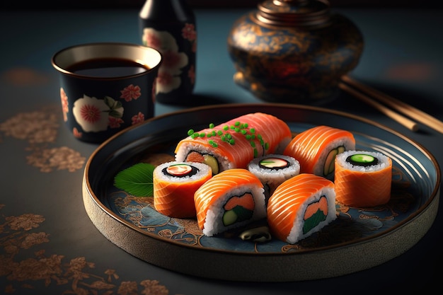 Rouleaux de sushi sur une assiette