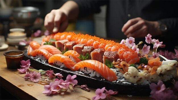 des rouleaux de sushi sur une assiette