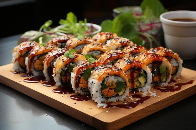 Photo des rouleaux de sushi avec des champignons shimeji