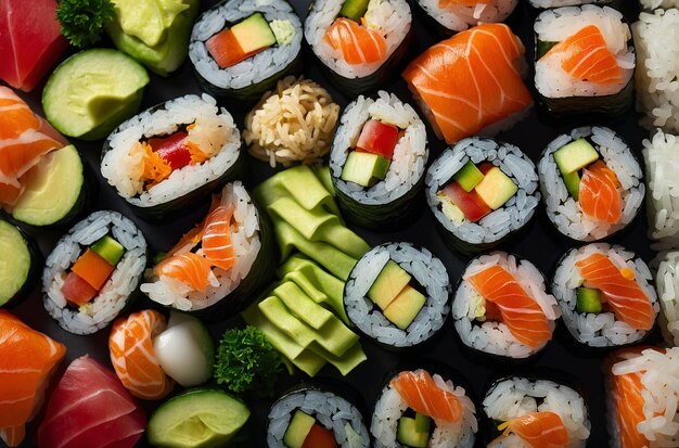 Des rouleaux de sushi disposés en spirale