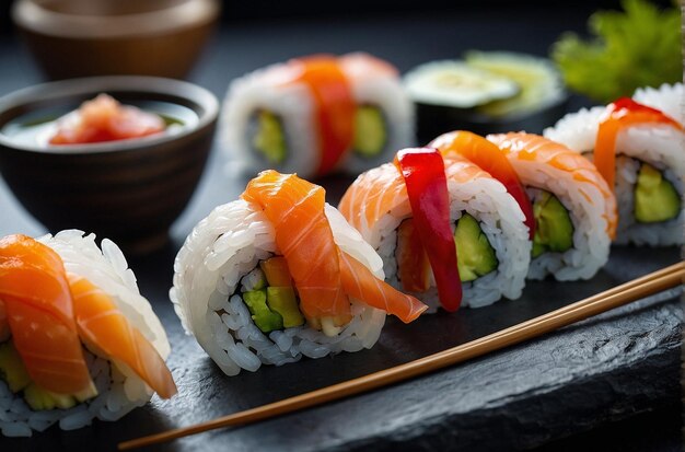 Des rouleaux de sushi avec du gingembre marin